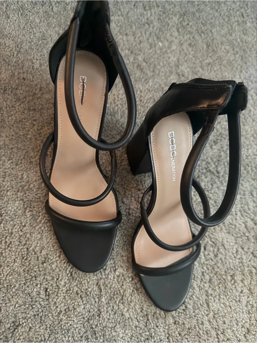 BCBGeneration Black Strappy Block Heel Sandals
